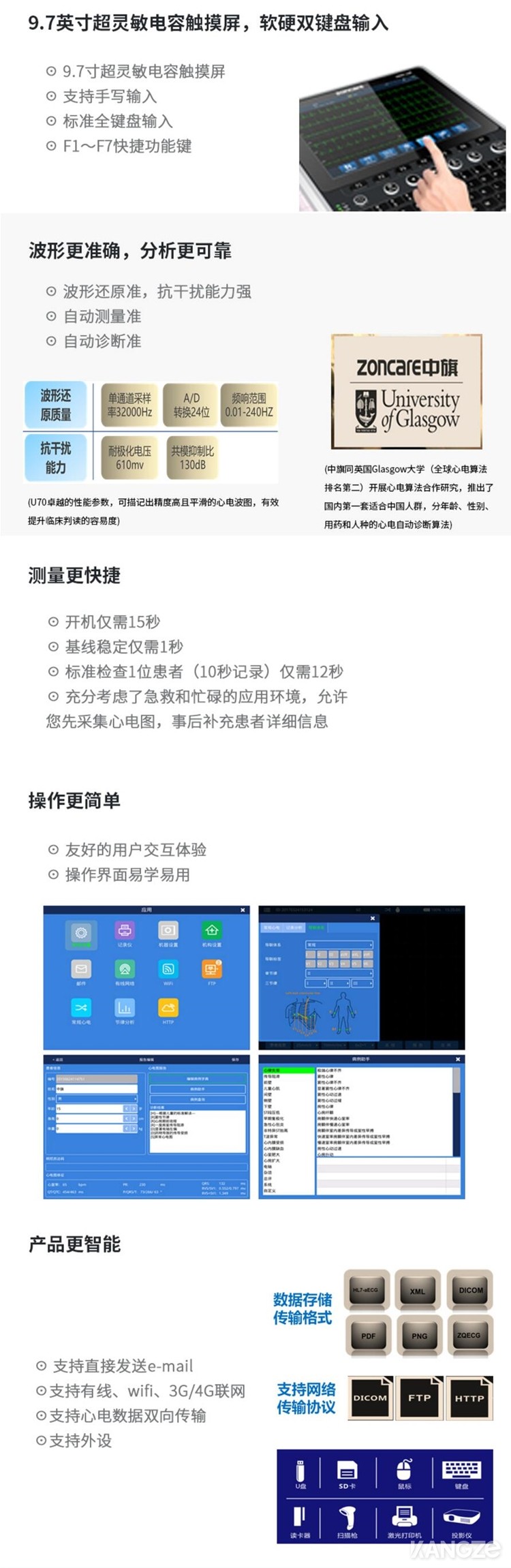 武漢中旗zoncare-U70高端十二道心電圖機產(chǎn)品詳情